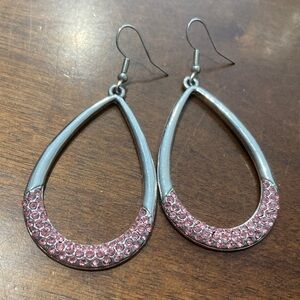 Elegant Silver and Pink Teardrop Earrings